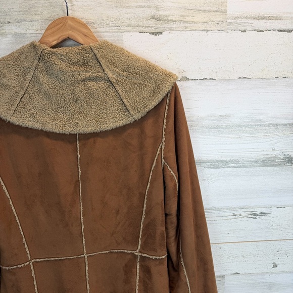 Dana Buchman Shearling Long Coat 10 Boho Rustic Toggle Faux Suede Penny Lane - Picture 9 of 15